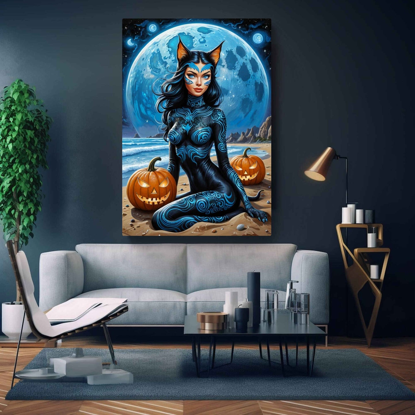 Nyxara – Cosmic Goth Cat Lady Canvas Print Wall Art | Arte Di Caponi