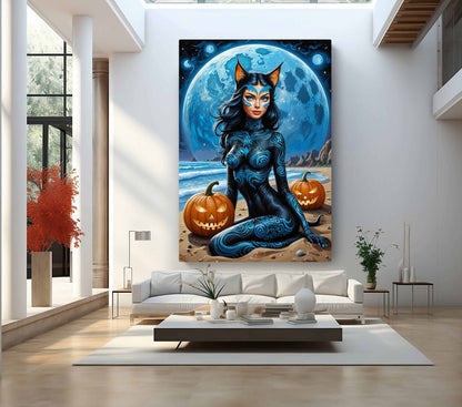 Nyxara – Cosmic Goth Cat Lady Canvas Print Wall Art | Arte Di Caponi