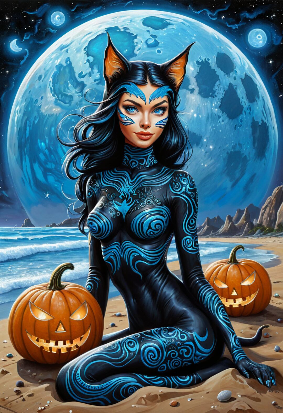 Nyxara – Cosmic Goth Cat Lady Canvas Print Wall Art | Arte Di Caponi